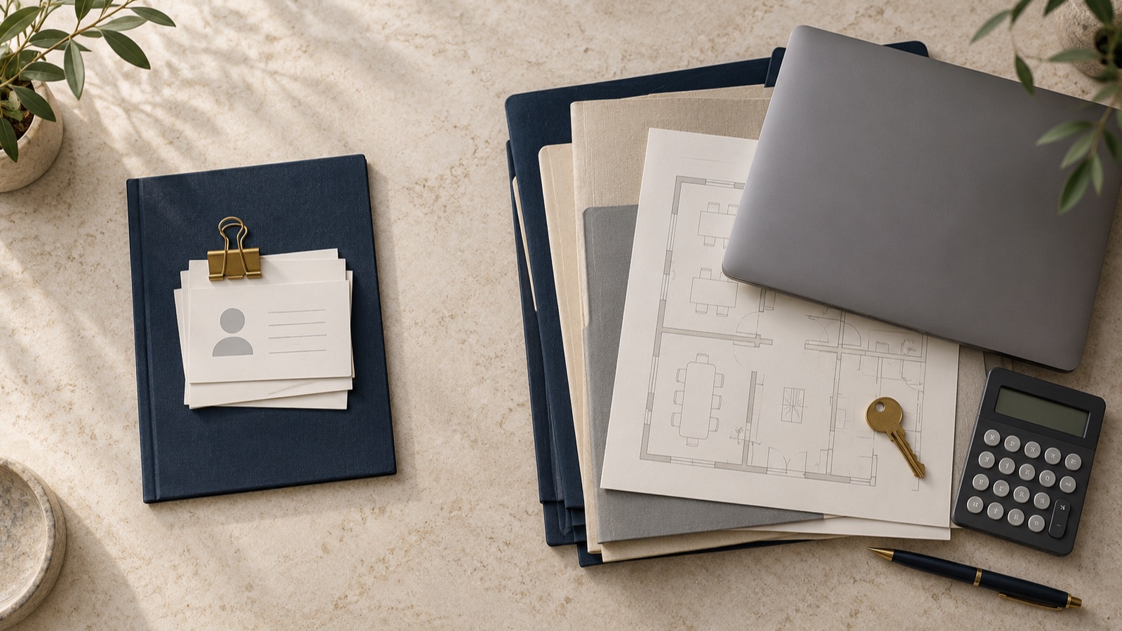 Two top-down document clusters contrast a slim client dossier with a fuller accounting firm acquisition workspace.